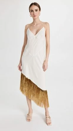 Wholesale 🛒 Anna October Sparkle Midi 👗 Dress Ivory And Gold ❤️