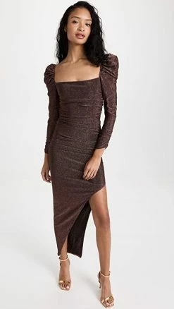 Hot Sale ⭐ ASTR The Label Vanozza 👗 Dress Brown Metallic 🎁