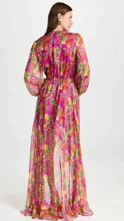 Alternative view of Best reviews of ✨ CAROLINE CONSTAS Vivian Gown Pink 🌞 Summer Floral ✔️