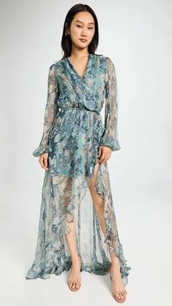 Deals π― CAROLINE CONSTAS Vivian Gown Slate Ombre Floral β