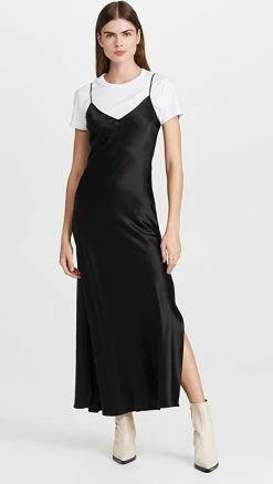 Discount ❤️ DANNIJO Mossy Maxi Slip 👗 Dress Noir 😀