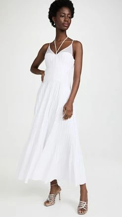Coupon 🎉 Jonathan Simkhai Indy Plisse Poplin Bustier 👗 Dress White 🤩
