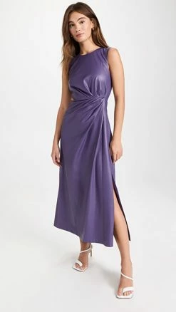Outlet 🛒 Jonathan Simkhai Toni Draped Vegan Leather Cutout Midi 👗 Dress Aubergine ⌛