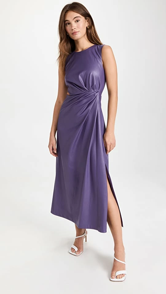 Outlet π Jonathan Simkhai Toni Draped Vegan Leather Cutout Midi π Dress Aubergine β 1 Outlet π Jonathan Simkhai Toni Draped Vegan Leather Cutout Midi π Dress Aubergine β