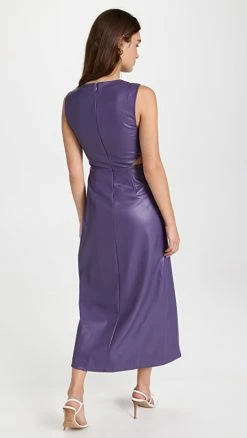 Alternative view of Outlet 🛒 Jonathan Simkhai Toni Draped Vegan Leather Cutout Midi 👗 Dress Aubergine ⌛