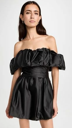 Hot Sale 🧨 Jonathan Simkhai Astoria Duchess Satin Off Shoulder Mini 👗 Dress Black ✨