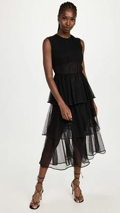 Deals ❤️ Jonathan Simkhai Benton Tulle Plisse 👗 Dress Black ❤️