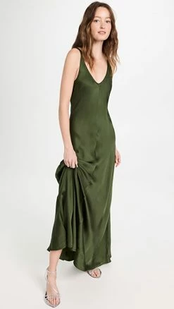Buy 🛒 L'AGENCE Clea Scoop Neck Slip 👗 Dress Dark Moss ✔️