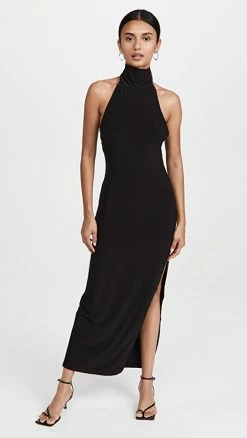 Best reviews of 🔥 Norma Kamali Halter Turtle Side Slit Gown Black 💯