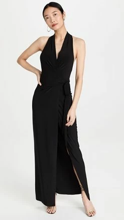 Discount 🧨 Norma Kamali Halter Wrap Straight Gown Black 😉