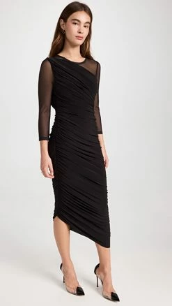 Best reviews of 🎁 Norma Kamali Long Sleeve Diana Gown Black/Black Mesh 😍