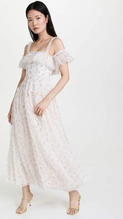 Hot Sale 😍 Needle & Thread Bijou Rose Off Shoulder Gown Moonshine/Wisteria 👏