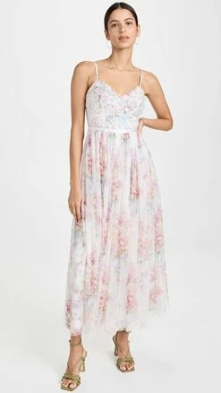 Promo βοΈ Needle & Thread Floral Wonder Bodice Cami Ankle Gown Moonshine β€οΈ