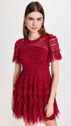 Flash Sale π Needle & Thread Valentine Ruffle Micro Mini π Dress Deep Red π