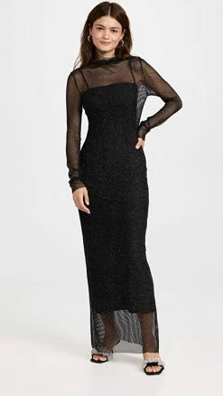 Outlet 🤩 Philosophy Di Lorenzo Serafini Glitter Net 👗 Dress Black 👏