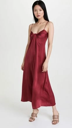 Discount 🔥 Rosetta Getty Twist Front Slip 👗 Dress Berry 👏