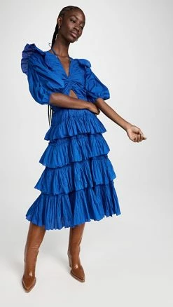 Top 10 β€οΈ Sea Paco Solid Puff Sleeve Tiered π Dress Aqua π