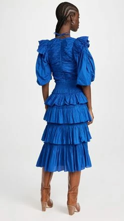 Alternative view of Top 10 ❤️ Sea Paco Solid Puff Sleeve Tiered 👗 Dress Aqua 👏