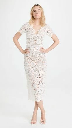 Buy 😍 Self Portrait Ivory Floral Guipure Midi 👗 Dress 😍