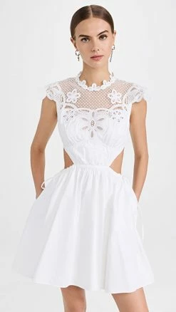 Best deal 😀 Self Portrait Lace Bib Mini 👗 Dress White 🤩