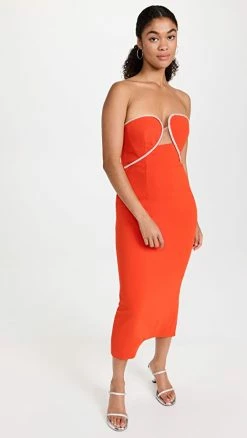 Best reviews of ⭐ Self Portrait Red Bandeau Crepe Midi 👗 Dress 🧨