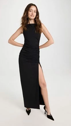 Top 10 ⌛ Susana Monaco Sleeveless Gathered Slit 👗 Dress Black ⌛