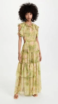 Flash Sale β MISA Lana π Dress Chartreuse Abst Chif π
