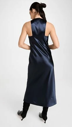 Alternative view of New ⭐ Tibi Heavy Satin Midi Bias 👗 Dress Navy 🔔