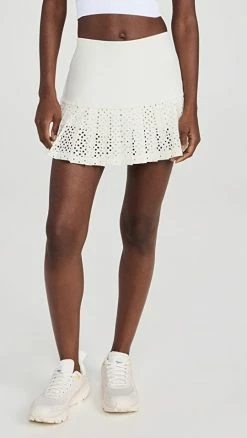 Best deal 🧨 Tory Sport Pleated-Hem Laser Cut Tennis 👗 Skirt Snow White 😍