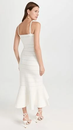 Alternative view of Buy 🥰 Victoria Beckham Scalloped Strap Flare 👗 Dress White 🛒