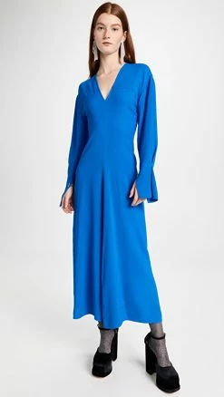 Coupon π Victoria Beckham V Neck Fit And Flare π Dress Bright Blue β€οΈ
