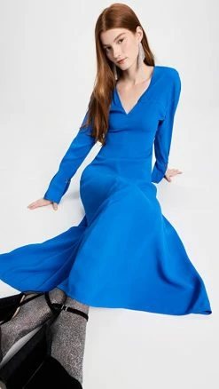 Alternative view of Coupon 👍 Victoria Beckham V Neck Fit And Flare 👗 Dress Bright Blue ❤️