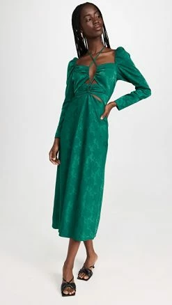 New π WAYF Adeline Halter Cut Out Midi π Dress Pine Green β¨