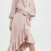 Budget ⭐ Zimmermann Silk Wrap Midi 👗 Dress Rose 🧨