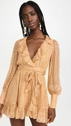 Best Pirce π Zimmermann Lurex Wrap Mini π Dress Caramel π§¨