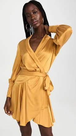 Cheap π Zimmermann Silk Wrap Mini π Dress Gold π€©