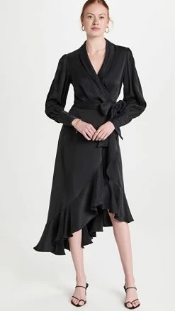 Budget 🛒 Zimmermann Silk Wrap Midi 👗 Dress Black ⌛