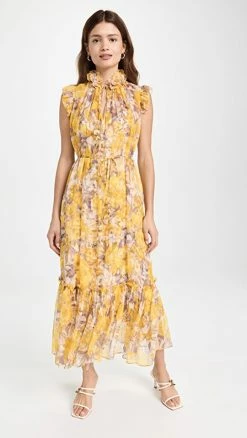 Buy β¨ Zimmermann High Tide Flutter π Dress Yellow Ikat Floral π